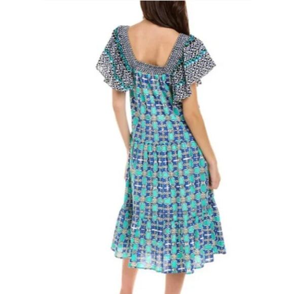 Ro's Garden Jenna Midi Dress Flutter Sleeve Anthropologie Size Medium Summer - Picture 8 of 8